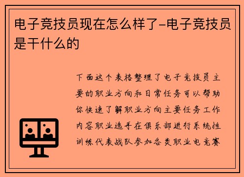 电子竞技员现在怎么样了-电子竞技员是干什么的